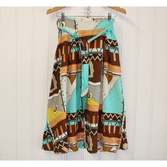 Baci Linen Blend Aztec Patchwork Belted Maxi Skirt Made In Italy Size Small S - Picture 9 of 10